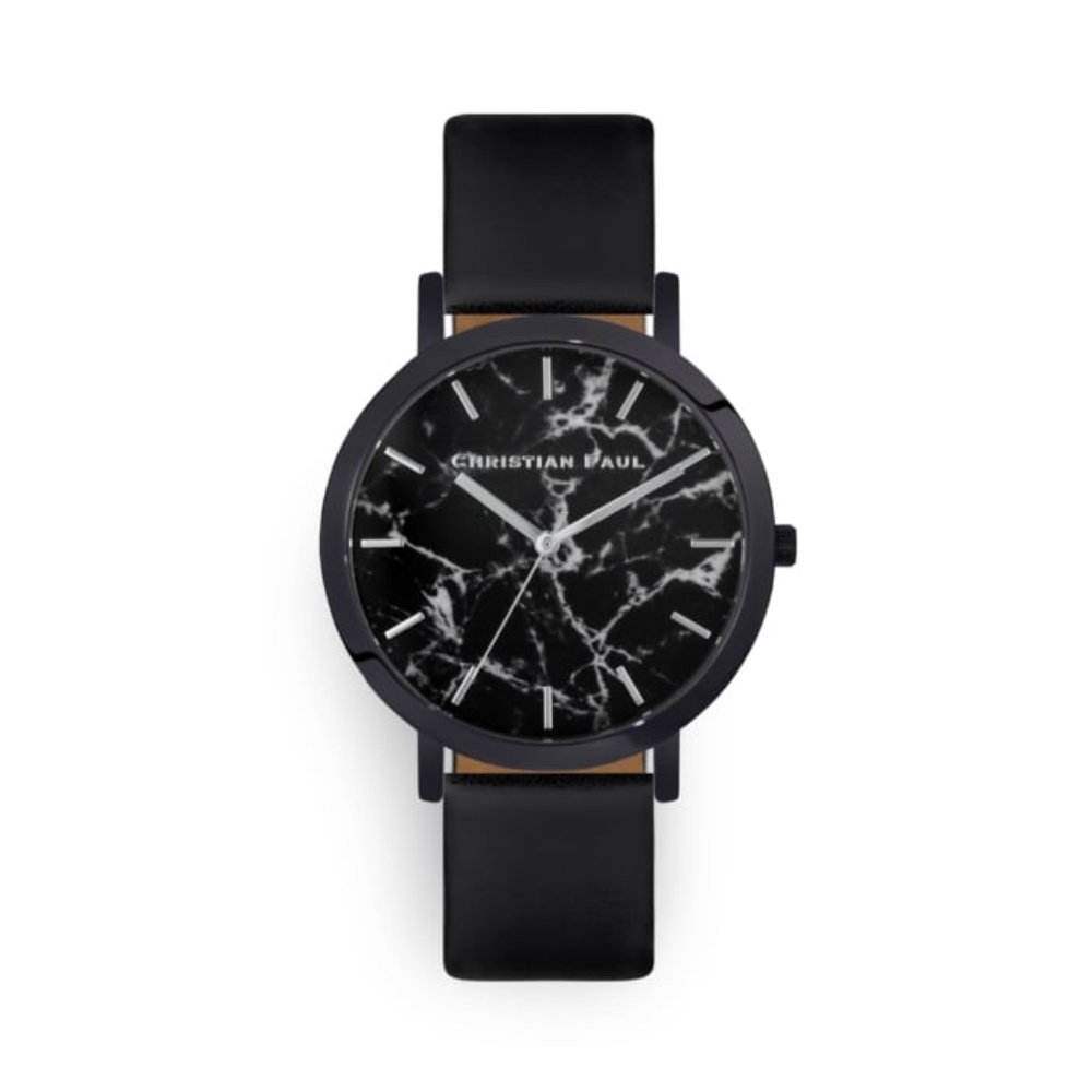 Christian Paul Black Marble Leather Watch